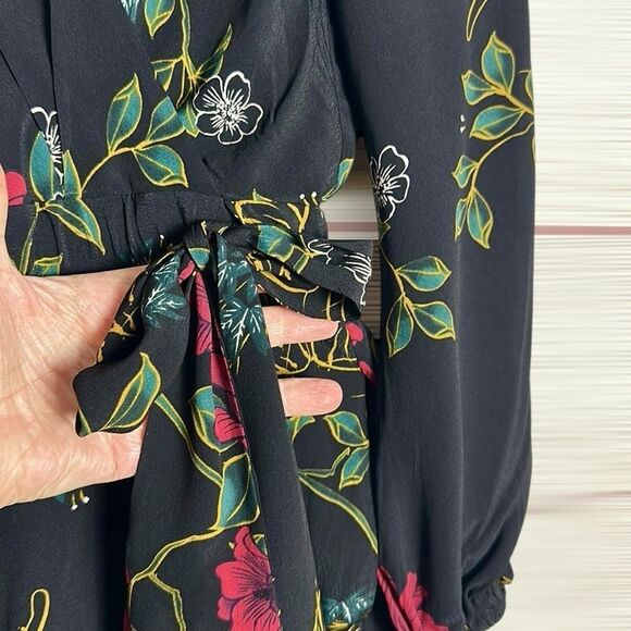 Karen Millen Faux Wrap Jumpsuit Black Tropical Floral Print Long Sleeves US 2 - Picture 5 of 14